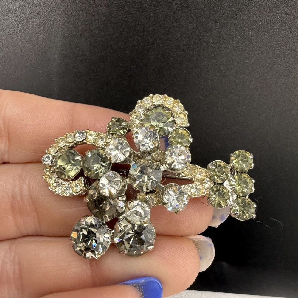Vintage Juliana Rhinestone Brooch Smokey Silver‎ Tone